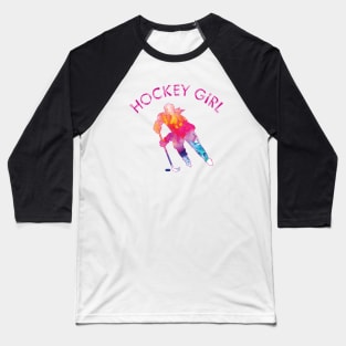 Hockey Girl Watercolor Baseball T-Shirt